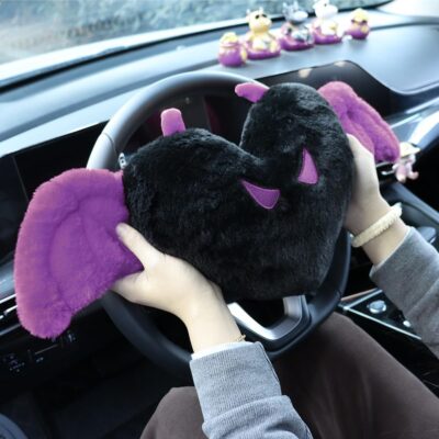 Sexysamba 2 Pcs Heart Shaped Car Headrest Pillow Devil & Angel Wings Neck Pillow Cute Car Seat Decor Neck Support Cushions for Travel Sleeping, Driving, Home, Office, Purple Devil - Image 6