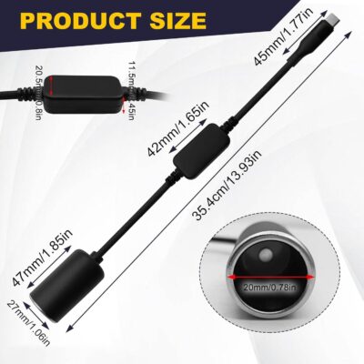 USB C to 12V Adapter/18W Type C Male to 12V Cigarette Lighter Socket Female Cable, GPS, Dash Cam, Car Led Light Strips etc Power line - Image 2