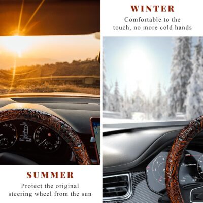 Leather Car Steering Wheel Cover, 15" Crocodile Pattern Anti Slip Car Wheel Wrap with Rose Grain, Four Seasons Universal Auto Steering Wheel Protector for Cars Trucks SUVs (Brown) - Image 5