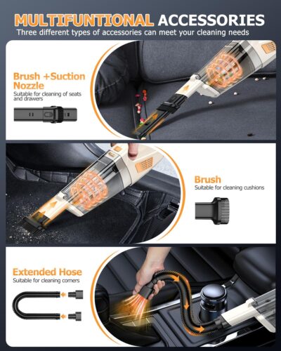 BQYPOWER Handheld Vacuum Cordless, 16000PA Strong Suction Hand Held Vacuum Cordless Rechargeable with Multiple Accessories, Portable Car Vacuum Cleaner High Power for Car Home Office - Image 3