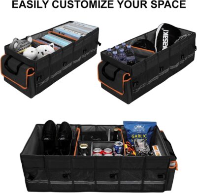 Car Trunk Organizer and Storage with Lid & Removable Leakproof Cooler Bag, Car Accessories 6 Removable Dividers for Custom Space, Collapsible Large Trunk Organizers Interior for SUV Sendan with Cover - Image 4