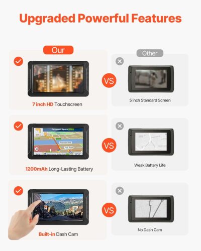 VEVOR GPS Navigator for Car, 7 inch Touch Screen 16GB GPS Navigation System with Built-in Dash Cam, Voice Turn-by-Turn Guidance, Speed and Red Light Warning, Custom Truck Routing, for Car Truck RV - Image 4