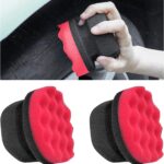 2 PCS Tire Dressing Applicator Pads, Reusable Hex Grip Tire Shine Applicator Polishing Sponge Pads, Wheel Tire Shine Detailing Foam for Most Vehicles, Car Accessories (Red, 4.33")