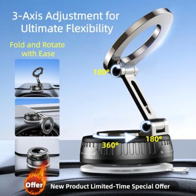 2026 Upgraded Magnetic Car Phone Mount for MagSafe: 360° Rotatable Adjustable Holder with 180+LBS Strong Suction Cup & 3800gf Magnet, Compatible with iPhone 17/16/15 Series & Android Devices - Image 2