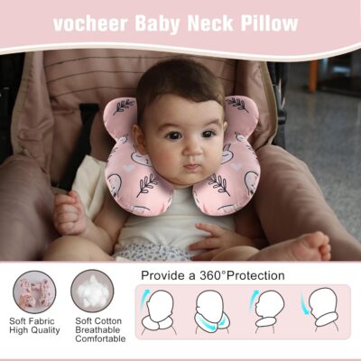 vocheer Baby Travel Pillow(Upgraded), Head and Neck Support Pillow for Pushchair, Car Seat,Stroller, Bouncer, Cotton (White Bear) - Image 3