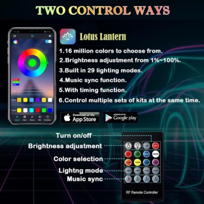 Interior Car LED Strip Lights, RGB 6 in 1 Ambient Lighting Kits with 315 inches Fiber Optic, 16 Million Colors Car Interior Lights with Wireless APP and Remote Control, Sync to Music - Image 3