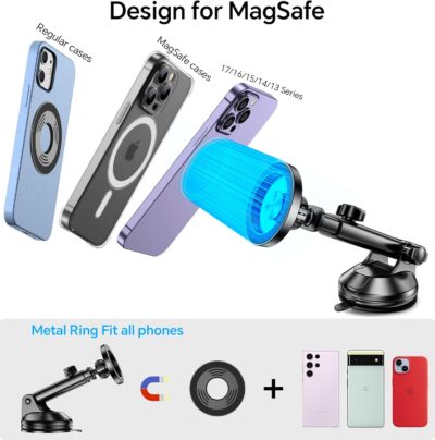 Coolpow for MagSafe Car Mount【Windshield+Vent+Dash】Magnetic Phone Holder for Car Phone Holder Mount Cell Phone Holders for Your Car Accessories Suction Phone Mount for Car Truck Stand for iPhone 17 16 - Image 9