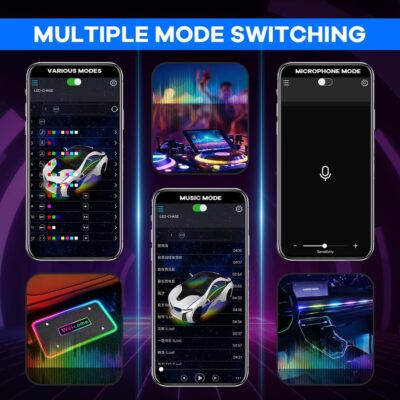 Car LED Lights for Floor Mats, Interior Car LED Strip Lights with App Control, Luminous Ambient Neon Lighting Kits, Universal Automotive Floor Mats (Rhombic - USB, 4) - Image 4
