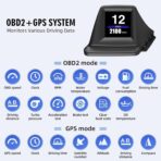 OBD2 Digital Speedometer Heads Up Display for Car OBD2 & GPS Dual System HUD Speedometer MPH Can be Installed on A-Pillar with RPM, Water Temp, Volt, 4 Alarms Only Works on Most 2008+ Sedan Cars - Image 2