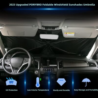 Foldable Windshield Sun Shade Umbrella for Cars,SUVs, MiniTrucks and Vans,Universal Fit Sturdy Frame Sunshade with UV 100% Block & Heat Insulation, Full-Coverage Sunshade 57" x 31.5" inches. - Image 2
