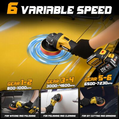 Cordless Buffer Polisher for Car Detailing,7230 RPM Car Buffer Polisher,21V 4.0Ah Li-ion Battery,Cordless Polisher With 29 PCS Car Detailing Kit,for Polishing, Waxing, Boat Sanding, Scratch Removing - Image 3