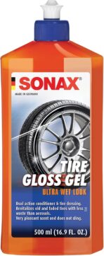 SONAX Tire Gloss Gel 235200 | Long-Lasting Rubber Conditioner for a Semi-Gloss finish on Tires | Deep Black Revitalization with Silicone Protection | Cleans, Conditions & Repels Dirt for Weeks | 500ml