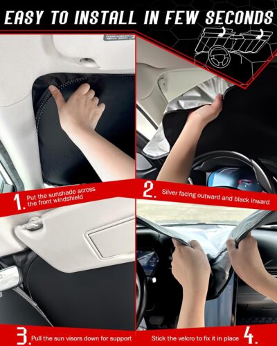 Custom Fit Windshield Sun Shade for Kia K4 2025 2026, Foldable, Easy to Install & Store, Full Coverage, 210T Reflective Fabric, Blocks 99% of UV Rays - Image 5