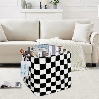 LANGYASHAN Square Storage Baskets Waterproof Canvas Children Laundry Nursery Hamper for Shelves Gift Baskets Toy Organizer Room Decor (Square Racing flag) - Image 7