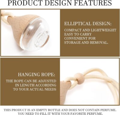 Refillable Car Air Freshener Hanging Diffuser, Empty Glass Bottle with Reed Sticks for Essential Oils, Car Scent Diffuser and Aromatherapy Pendant Decor for Women and Men, 2 Pack - Image 4