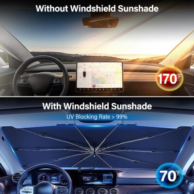 Windshield Sun Shade Umbrella - Foldable Car Window Shades, Reflective Car Sun Shade Windshield, Front Sun Shade for Cars Windshield for Hatchback, Truck, SUV, MPV (57"x31.5") - Image 5