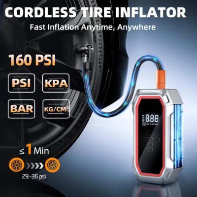 Jump Starter with Air Compressor, 5000A Peak Car Battery Jump Starter(9.0 Gas/8.0L Diesel), 160PSI 12V Jump Box Car Battery Jumper Starter Portable with Smart Jumper Cables, LED Lights, LCD Display - Image 3