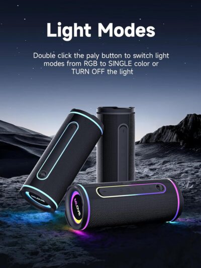 MLOVE E80 Speakers Bluetooth Wireless, Portable Bluetooth Speaker with Aux Input, Micro SD Card Slot, Bass Up, TWS, RGB Lights, IPX7 Waterproof, BT5.4 for Outdoor, Car Music, Beach, Gifts, 30W, Black - Image 6