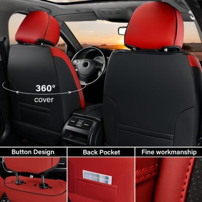 Coverado Car Seat Cover, Front Seat Cover, 2PCS Car Seat Protector, Seat Covers for Cars, Breathable Faux Leather Car Seat Cushion, Car Seat Protector, Red Car Seat Covers Winter Fit for Most Vehicles - Image 3
