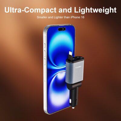 Flexino 【Ultra-Slim】 Retractable Car Charger for iPhone 17, Fast Charging Car Chargers, USB C Car Charger, Cigarette Lighter Adapter for iPhone 17/16/15/14/13/12 Series, Galaxy, Dark Gray, 1 Pack - Image 5