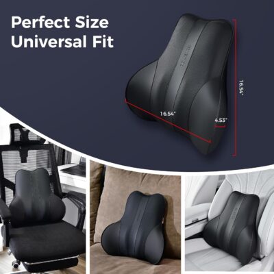Coverado Lumbar Support Pillow for Car, Ergonomic Memory Foam Back Pillow for Office Chair, New Back Cushion for Pain Relief, PU Leather Car Lumbar Support for Driving Seat - BK - Image 7