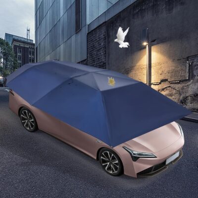 Car Sun Shade Umbrella Cover Tent, UV/Tear/Water-Resistant, 15x7.5ft Car Awning Cover for Outdoor Parking, Portable Foldable & Easy Install for SUV Sedan, Windproof & Anti-Theft, Navy Blue - Image 7