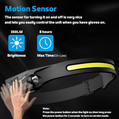 LED Headlamp Rechargeable Flashlight, 2-Pack 230° Wide Beam Headlight with Motion Sensor, Lightweight, Weatherproof, 2 Light Source Head Lamp for Camping Hiking Running Outdoor - Adults and Kids - Image 4