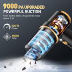 KMM Handheld Car Vacuum Cleaner, 9000PA Vacuum Cleaner & Air Duster, 120W High Power Vacuum Portable Cordless, Hand Held Vacuum Rechargeable with Multi-Nozzles & LED Light for Home, Car, Office - Image 3