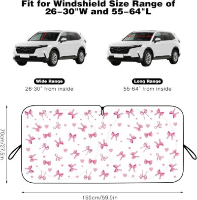 Car Windshield Sun Shade, Cute Bow Sun Visor - Wear-Resistant Black Tape, Foldable 59'x27.5'/63''x31.5'' - Image 2