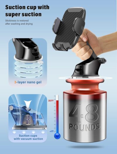 Phone Holder Mount for Car [Strong Suction] Hands-Free Universal Cell Phone Mounts for Dashboard/Windshield, 360° Rotation Extendable Mobile Car Holder for Smartphones - Image 3