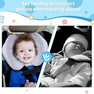 Upgraded 2 in 1 Baby Travel Pillow, Adjustable Banana Shape Baby Neck Head Support Piloow Stroller Insert Cushion for 4 Months Up Kids, Toddler, Blue - Image 4