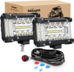 Nilight Side Shooter LED Light Bar 2PCS 4.3 Inch Triple Row Spot Flood Combo with Wiring Harness Kit for Off Road Driving Fog Work Lamp on Truck SUV ATV UTV
