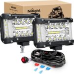 Nilight Side Shooter LED Light Bar 2PCS 4.3 Inch Triple Row Spot Flood Combo with Wiring Harness Kit for Off Road Driving Fog Work Lamp on Truck SUV ATV UTV