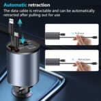 Paiholy 4 in 1 Retractable Car Charger,Fast USB C Car Charger 120W with Dual Retractable Cable Dual USB Ports,Voltage Display Compatible with iPhone 15 Pro Max/14/13/12,Galaxy S23/ S22/S10 - Image 4