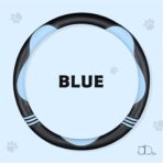 HighnessHwoo Car Steering Wheel Covers for Women Padded Carbon Fiber PU Leather Cute Auto Interior Accessories for Vehicle, Sedan, Universal, Anti Slip, Blue, Standard Size, 14.75-15.15in - Image 3
