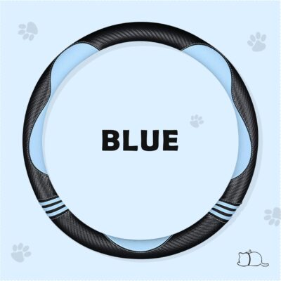HighnessHwoo Car Steering Wheel Covers for Women Padded Carbon Fiber PU Leather Cute Auto Interior Accessories for Vehicle, Sedan, Universal, Anti Slip, Blue, Standard Size, 14.75-15.15in - Image 3