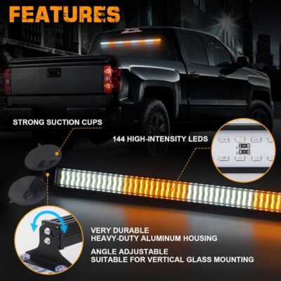XRIDONSEN 35 inch Traffic Advisor Light Bar 144 LED Amber White Emergency Warning Flashing Safety Interior Windshield strobe lights w/Directional Arrow for Construction Vehicles Snow plow Trucks - Image 3