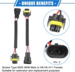 2 Pcs 9005 9006 Male to H8 H9 H11 Female Extension Wire Harness Headlight Fog Lamp Bulb Socket Adapter, Universal for Car Truck Durable Plastic Black - Image 3