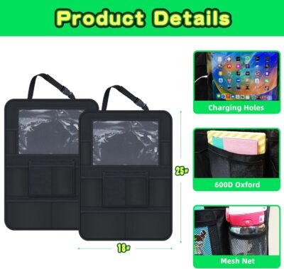 Car Organizer Kick Mats Back Seat Protector, Car Back Seat Organizer with Tablet Holder Pocket for Kids, Travel Accessories with 10 Storage Pockets, 2 Pack - Image 6