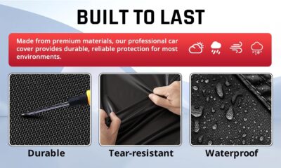 Car Cover Waterproof All Weather Protection with Red Stripe Design, Universal Fit Toyota Camry Solara, Ford Fusion, Kia Stinger Optima, Nissan Maxima, VW Passat, Subaru Legcy - Image 3