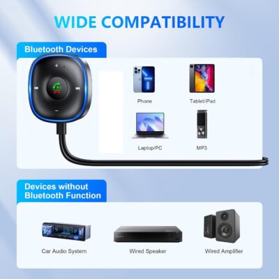 Bluetooth 5.3 Aux Car Adapter, SONRU Bluetooth Receiver for Car [Dual Connection & Mic Noise Cancellation], Aux Adapter with Plug-and-Play for Music/Hands-Free Calls/Stereo Audio - Image 6