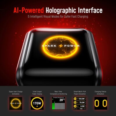 AOHI SUPERAUTO 170W Car Charger with TFT Smart Display, 140W PD 3.1 USB C Fast Charging Car Adapter, Compatible with MacBook Pro, Laptops, iPhone 17 Pro Max, Galaxy S25 Ultra - Image 2