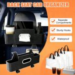 UKM 3-in-1 Back Seat Car Organizer, Car Backseat Storage Box with Cup Holder, Tissue Box&Hooks, Multifunctional Waterproof Storage for Hold Phones Drinks Handbags (Black) - Image 2