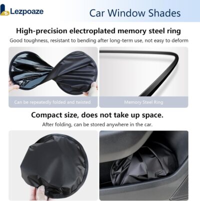 4-Pack Car Window Shades, Static Cling Foldable Sun Shades, 99% UV & Glare Blocker. Semi-Coverage Design for Unobstructed View, Universal Fit for Most Cars, SUVs, Minivans — Perfect for Road Trips. - Image 5