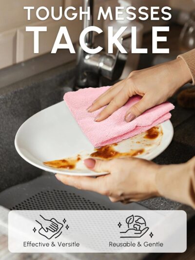 Microfiber Cleaning Cloths Roll, 75 Pack Tear Away Microfiber Towels Roll, 12" x 12" Lint Free Rags, Reusable Cleaning Cloths, Washable, Scratch Free,Ultra Absorbent Dish Rags(Pink) - Image 6