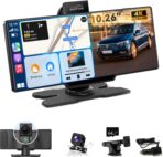 Wireless Apple CarPlay Screen for Car–10.26" Portable Carplay & Android Auto Touchscreen Car Stereo with App Control, 4K Dash Cam, Backup Camera, GPS, Mirror Link, Voice Control,for All Vehicles