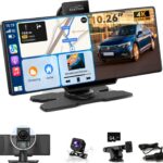 Wireless Apple CarPlay Screen for Car–10.26" Portable Carplay & Android Auto Touchscreen Car Stereo with App Control, 4K Dash Cam, Backup Camera, GPS, Mirror Link, Voice Control,for All Vehicles