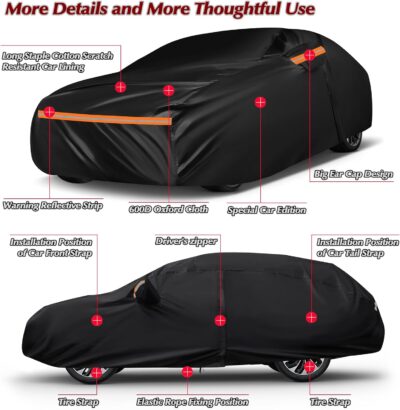 Special 16 Layers Full Car Cover Fit for 2006-2024 MERC-edes Benz E Series E200 E300 E63 AMG S, Ultra Heavy 600D Oxford Cloth, All-Weather Summer Sun Exposure and Winter Snow Rain Dust UV - Image 5