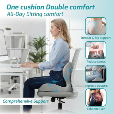 Ergonomic Seat Cushion,Office Chair Cushion with Lumbar Support Pillow,Car Orthopedic Seat Cushions,Designed for Sciatica,Tailbone,Back Pain Relief,for Office,Car,Truck,Home,Desk Chair - Image 2