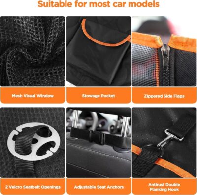 Shodu Waterproof Dog Car Seat Cover for Back Seat,Collapsible Scratchproof Dog Car Seats Covers,Nonslip Dogs Seat Cover with Mesh Window,Storage Pocket,Side Flaps,Universal Size Fit for Car/Truck/SUV - Image 4